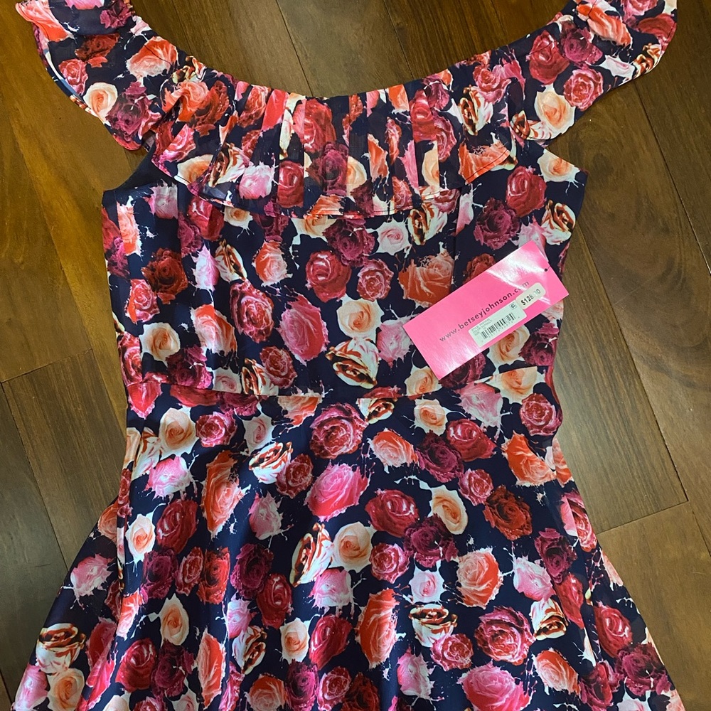 Betsy Johnson navy and pink floral dress